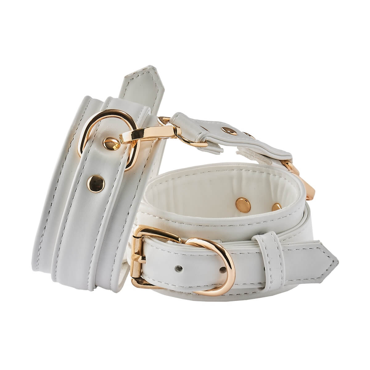 Catuse din piele vegana alba cu catarame si cleme aurii Blaze Elite