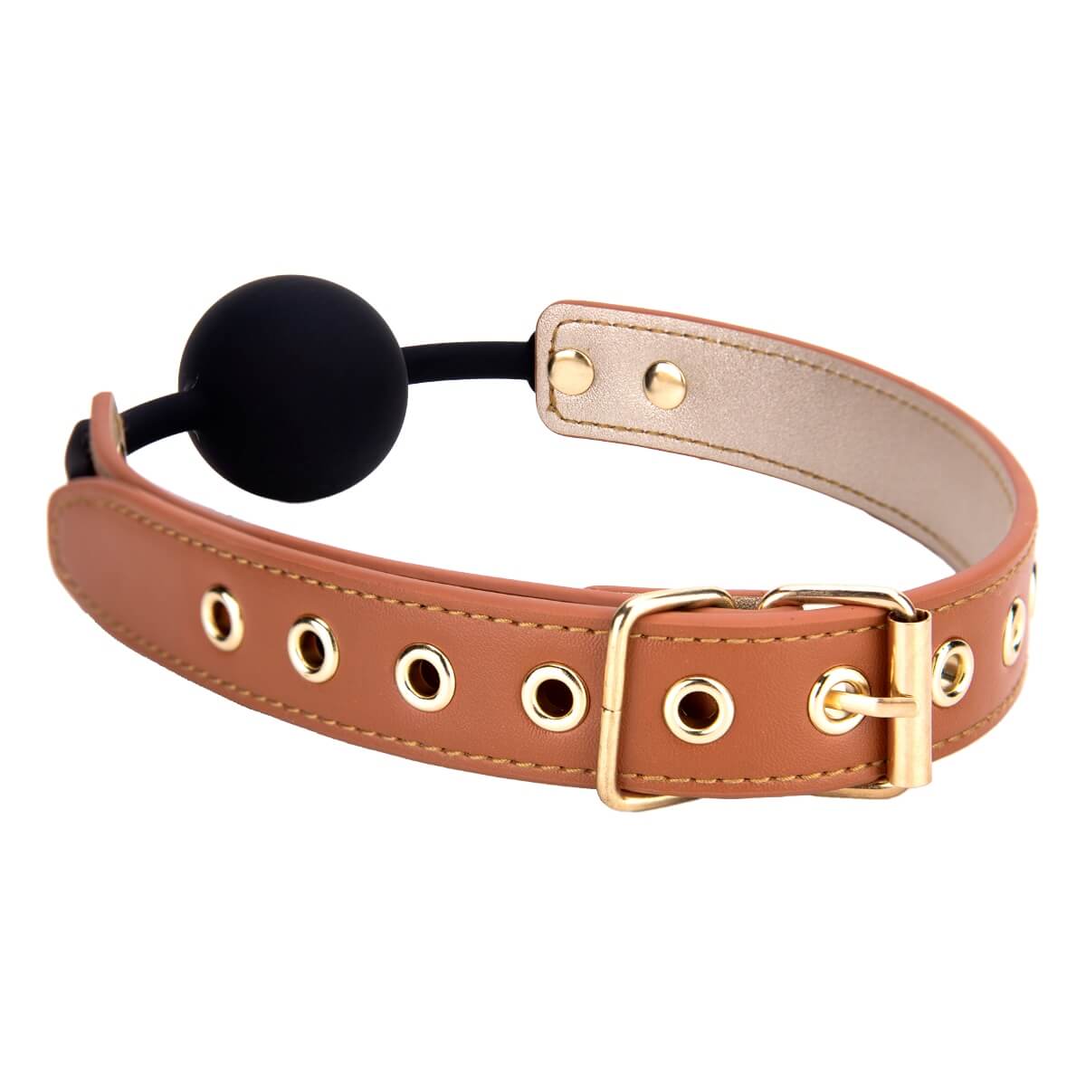 Calus din piele vegana maro cu catarama si bila din silicon negru Blaze Elite