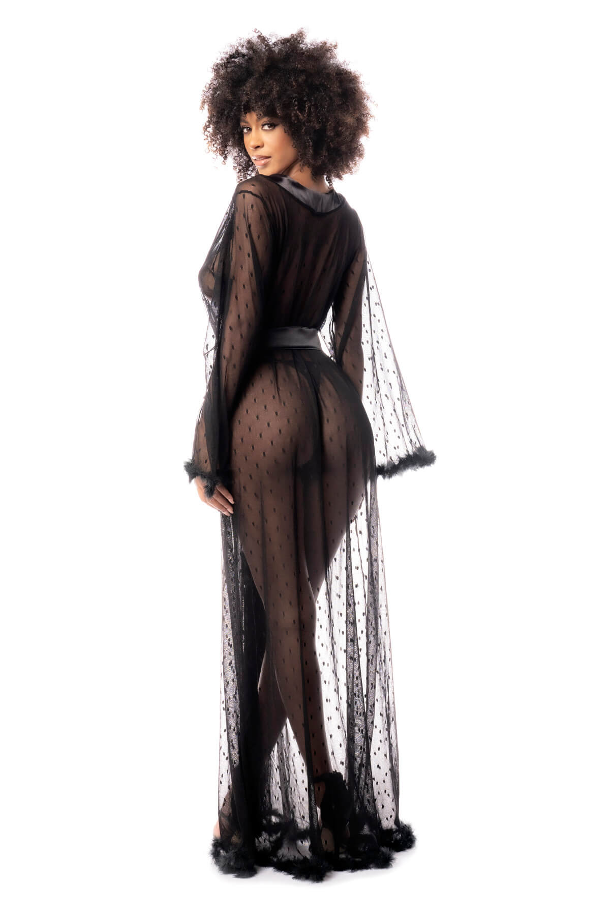 Halat sexy dama cu maneci lungi din mesh negru cu chilot asortat Heidi, Mapale