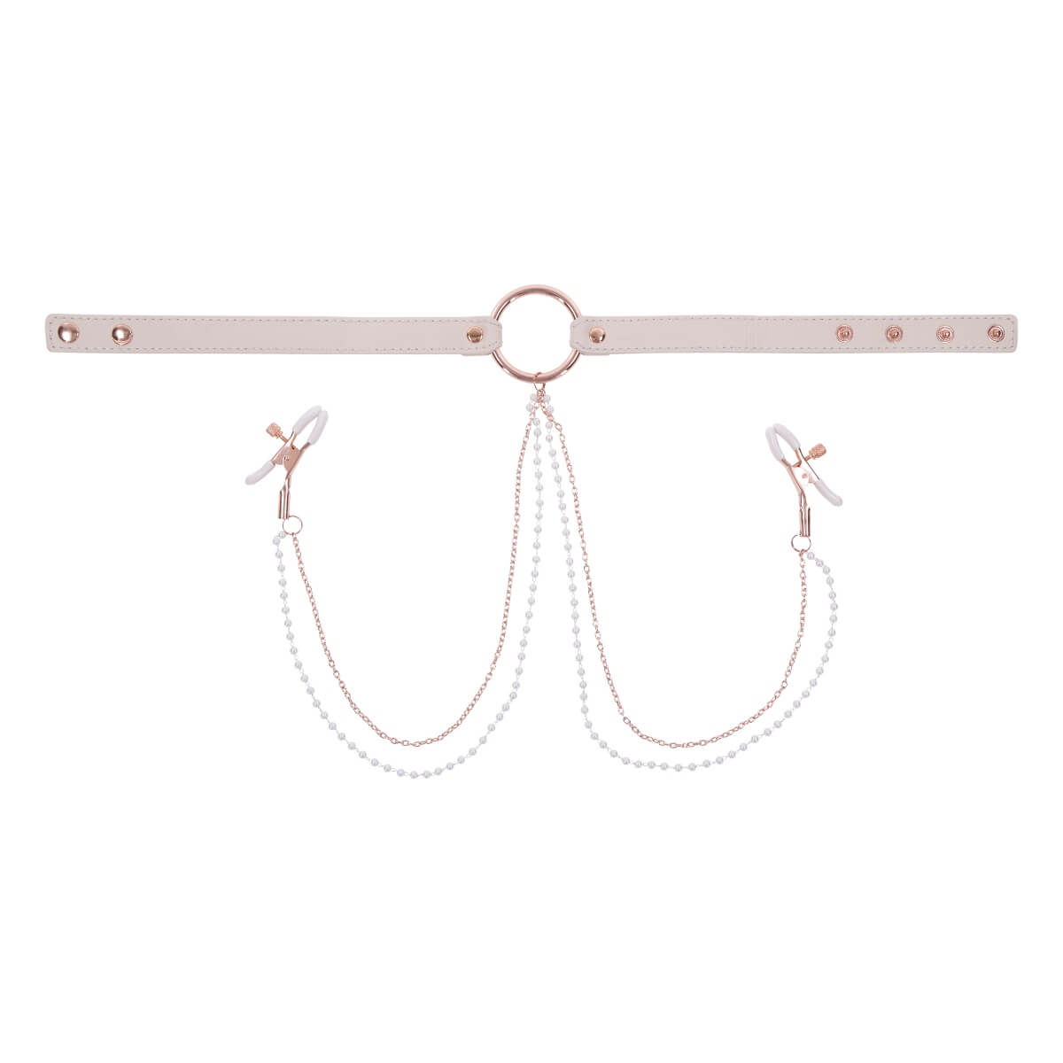 Colier din piele vegana piersica si cleme pentru sfarcuri cu lantisoare roz Peaches'n Creame