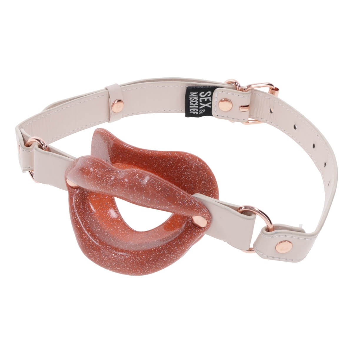 Calus cu gura din silicon si curea din piele vegana ajustabila de culoare roz piersica Peaches 'n Creame