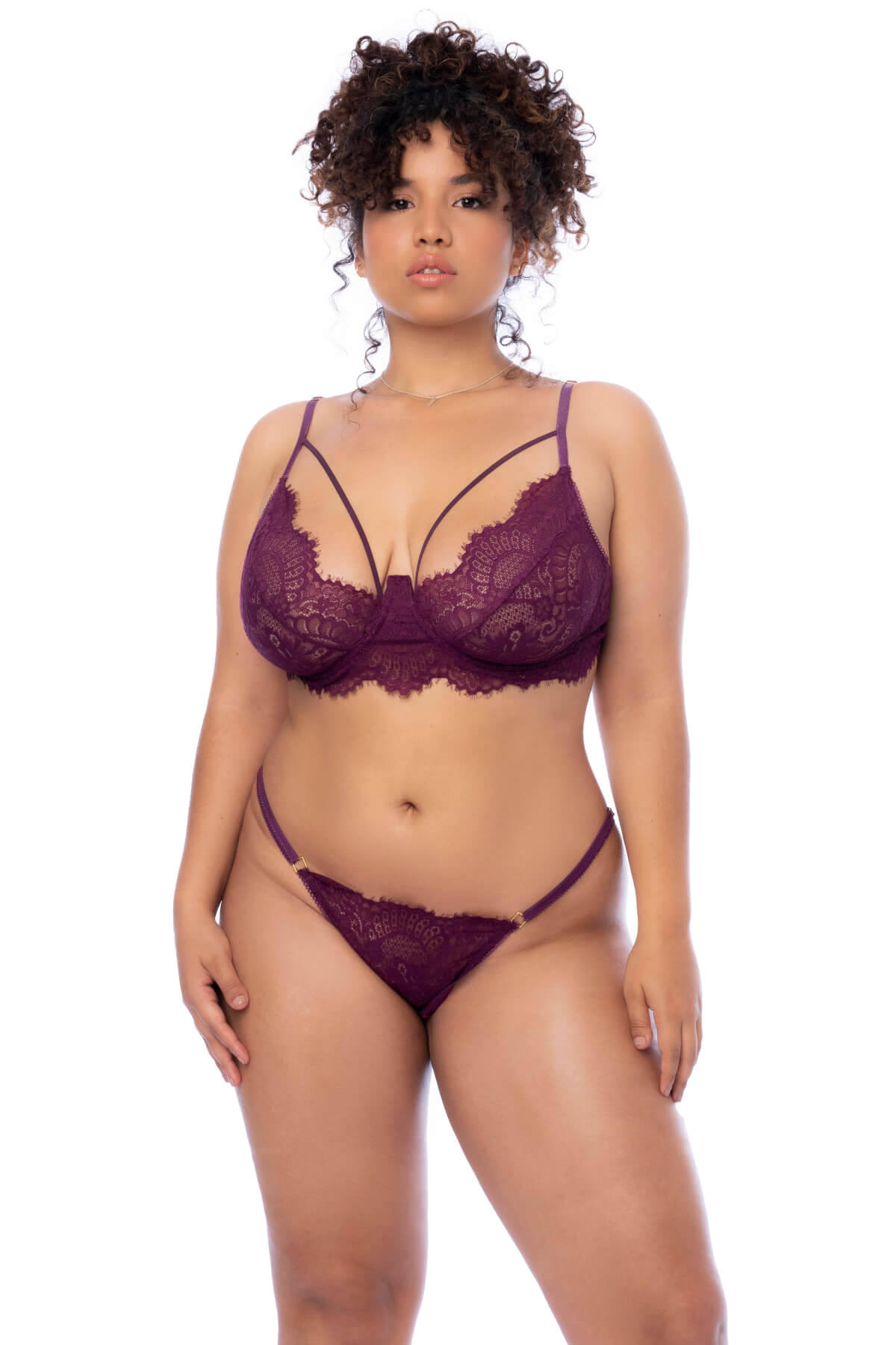 Sutien si tanga plus-size din dantela bordo Forever Love, Mapale