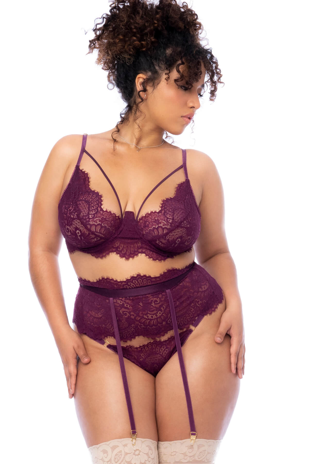 Set de lenjerie intima plus-size din dantela bordo Forever Love, Mapale