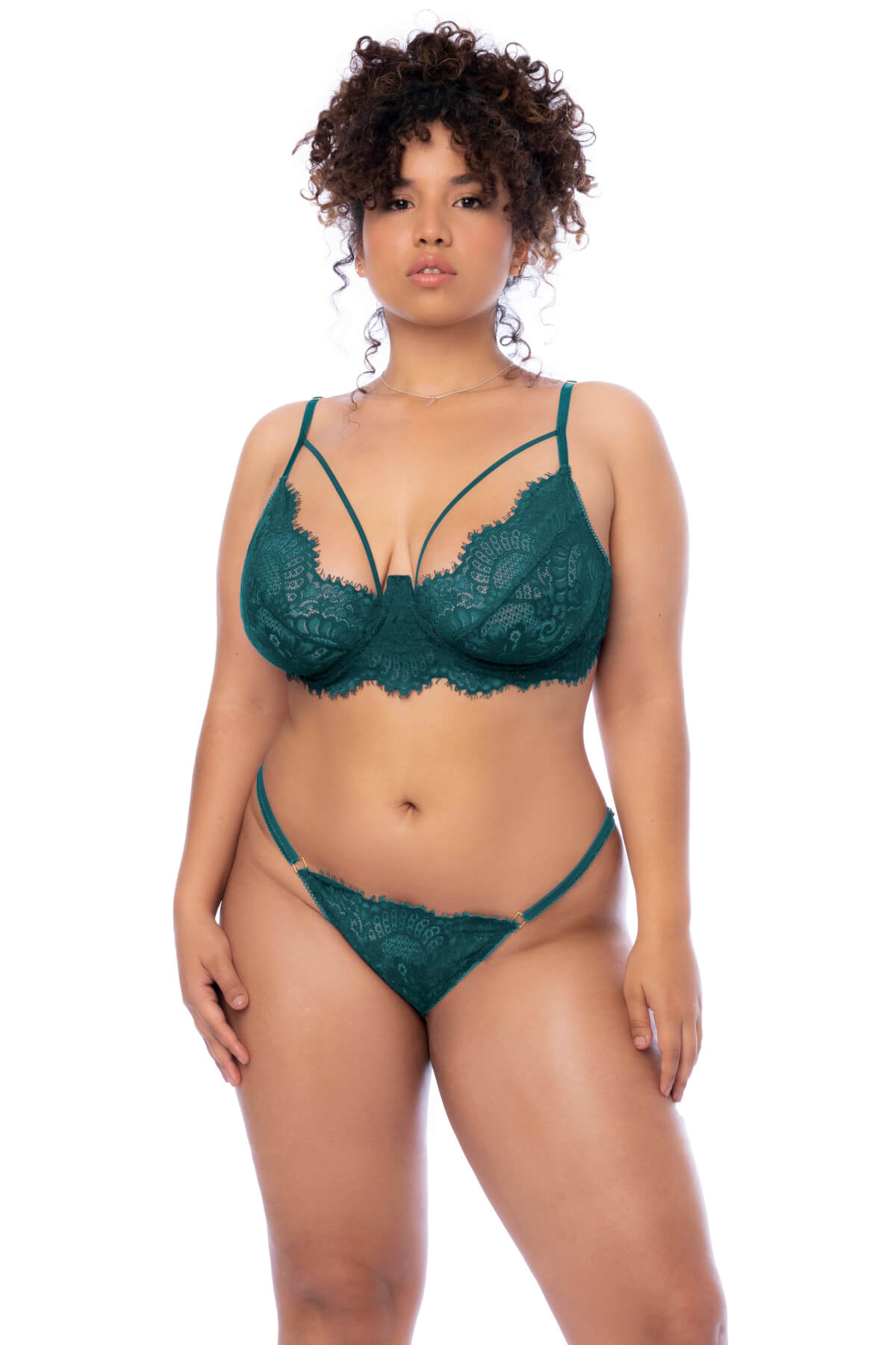 sutien si chilot tanga plus-size din dantela verde Forever Love, Mapale