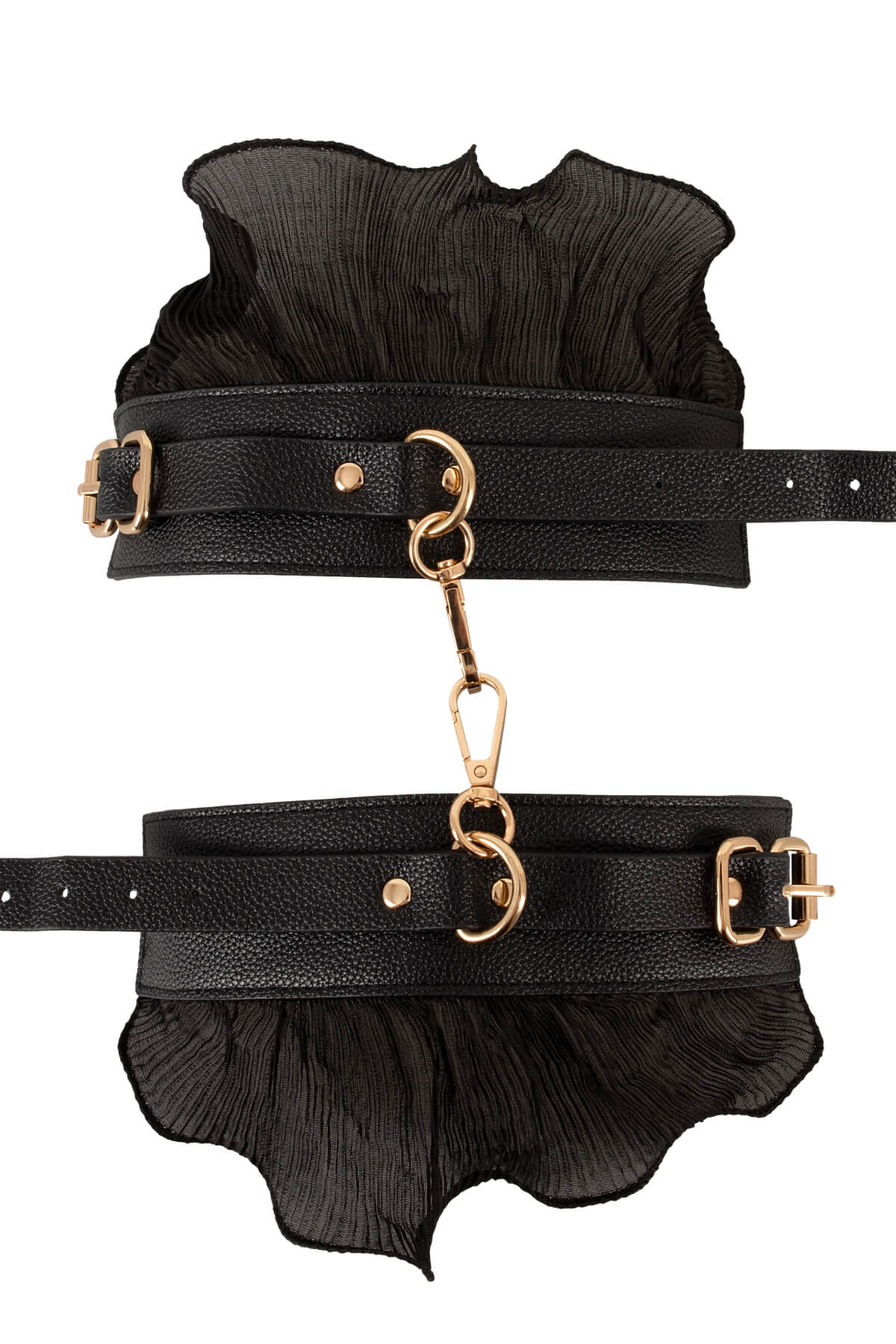 Set de accesorii erotice BDSM Lace & Leather – Choker, Lesă și Cătușe Elegante - din piele vegană și dantelă - în detaliu