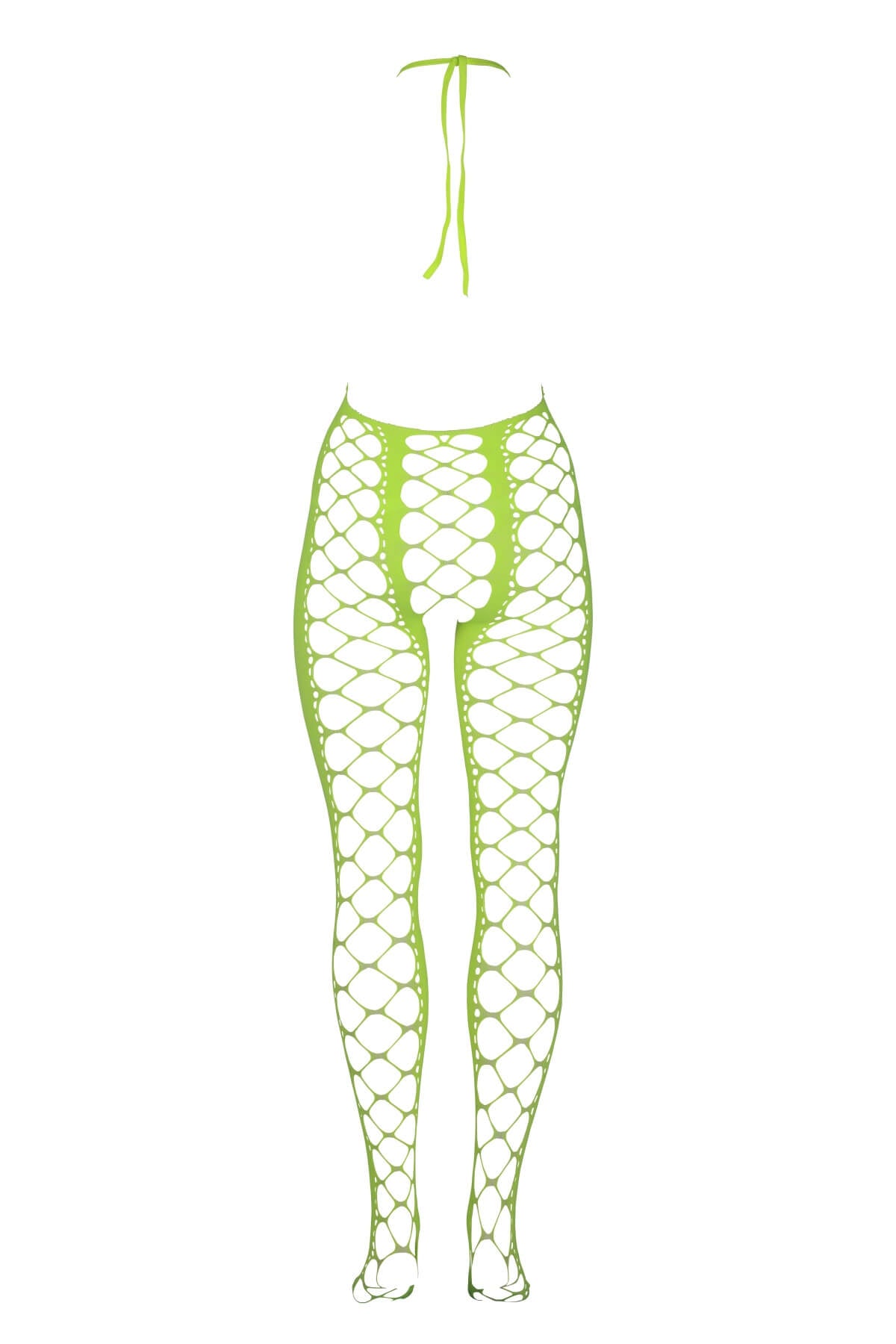 bodystocking din plasa elastica verde neon cu decupaje provocatoare in marime plus size OU835 spate