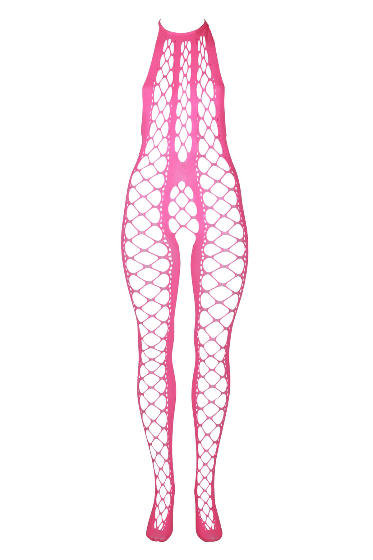 bodystocking din plasa elastica roz neon in marime plus size OU835 fata