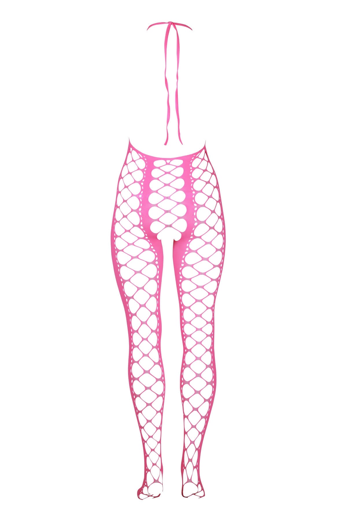 bodystocking din plasa elastica roz neon in marime plus size OU835 spate