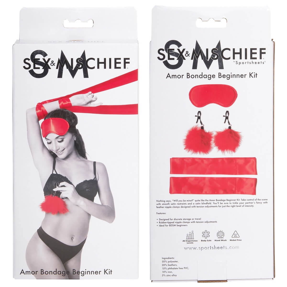 Set BDSM pentru incepatori Amor Bondage Beginner Kit, Rosu - cutie