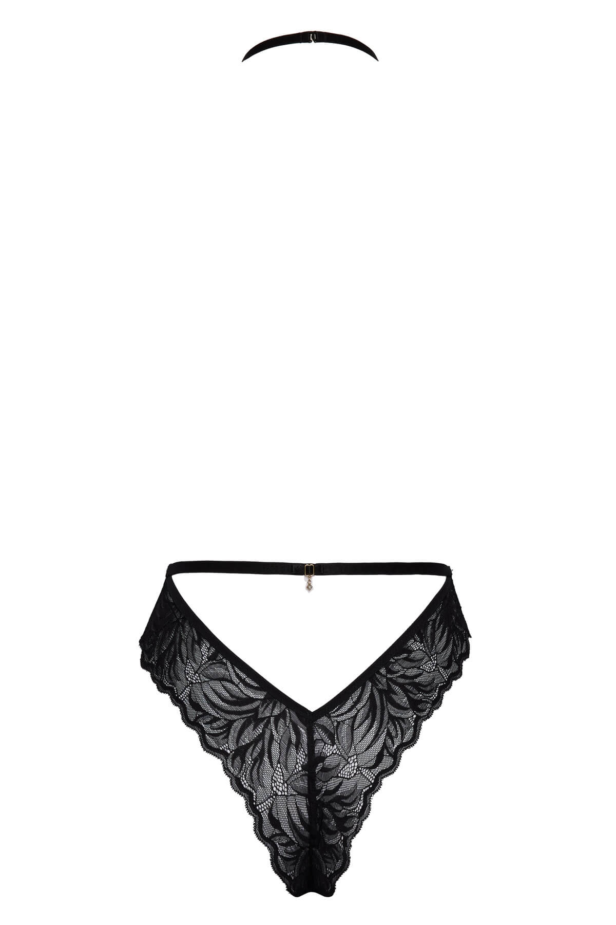 Body sexy de dama cu guler halter si decolteu adanc din dantela florala neagra Miluna - ghost back