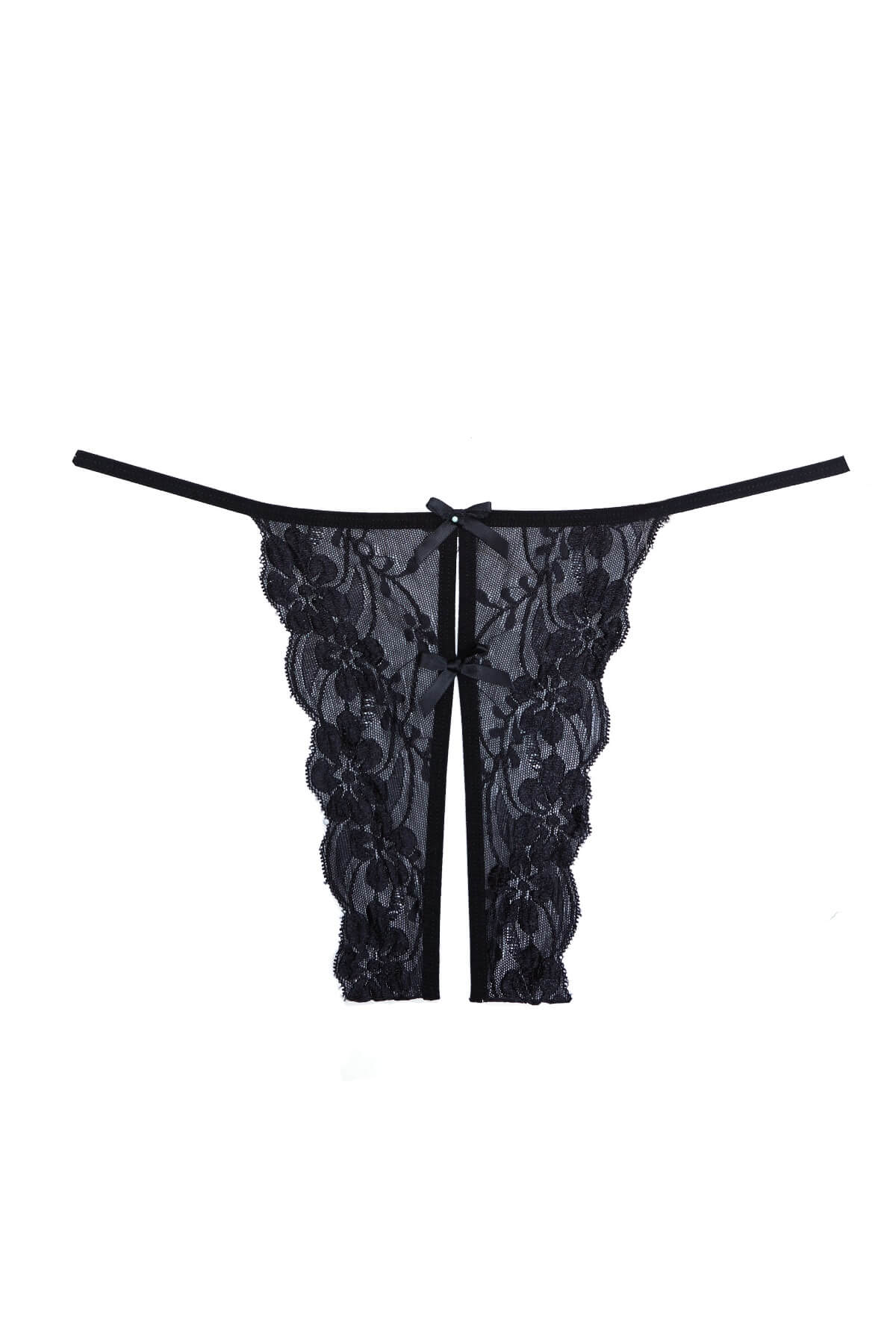 Chilot sexy de dama peek-a-boo din dantela cu fundite Secrets, Negru, Spate