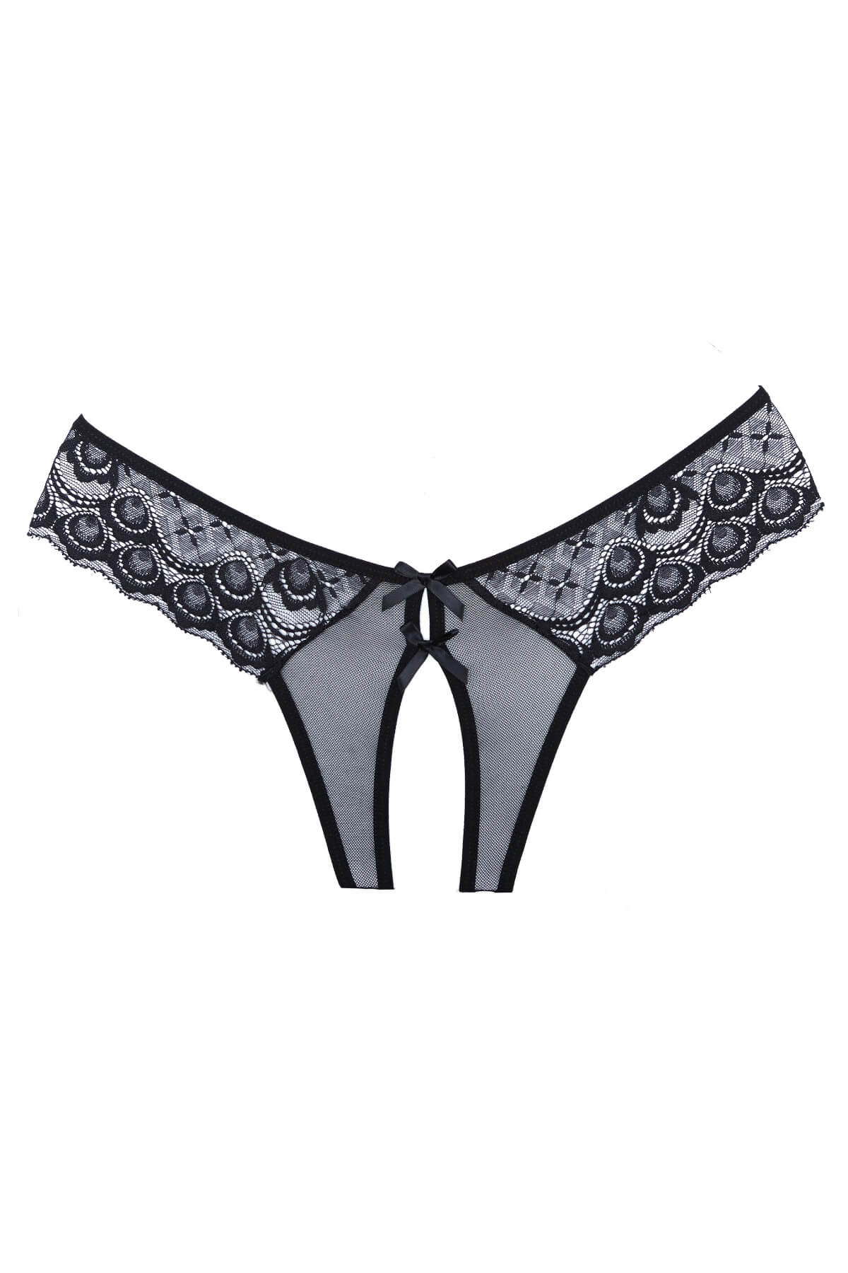 Chilot sexy de dama decupati cu banda din dantela Foreplay, Negru, Fata