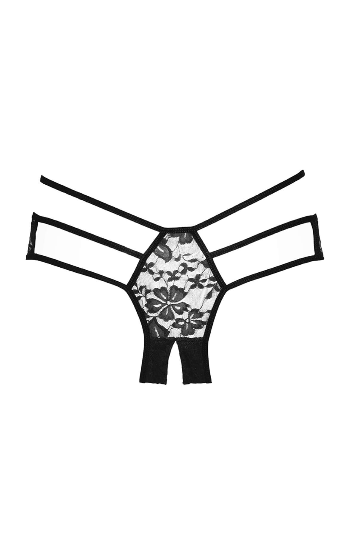 Chilot fara crotch din dantela cu bretele Sweet Heavens, Negru, Fata