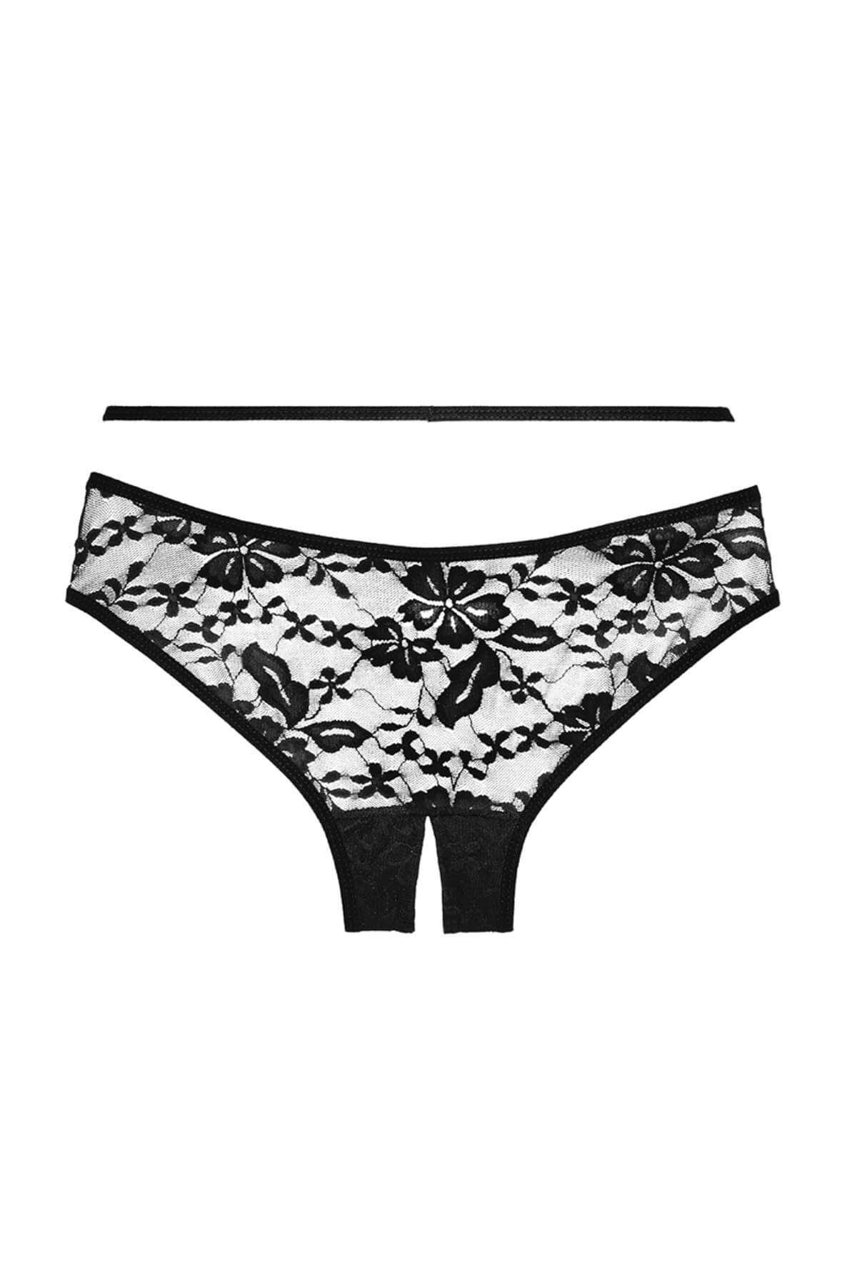 Chilot fara crotch din dantela cu bretele Sweet Heavens, Negru, Spate