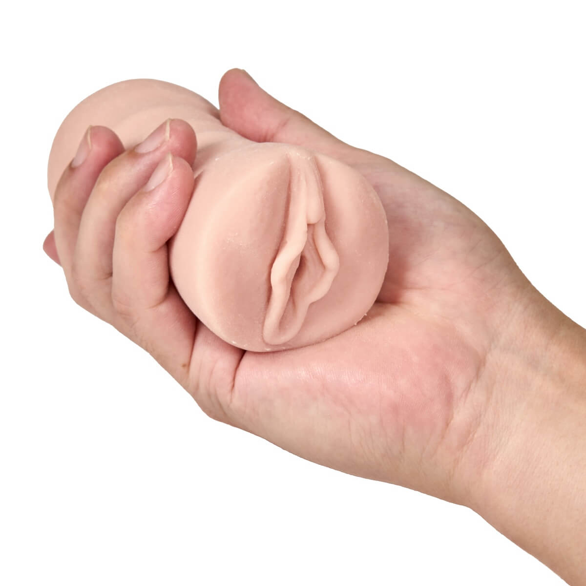 Masturbator pentru bărbați cu mini vibrator - vibrații puternice și material ultra-realist Ashley Vanilla - real size