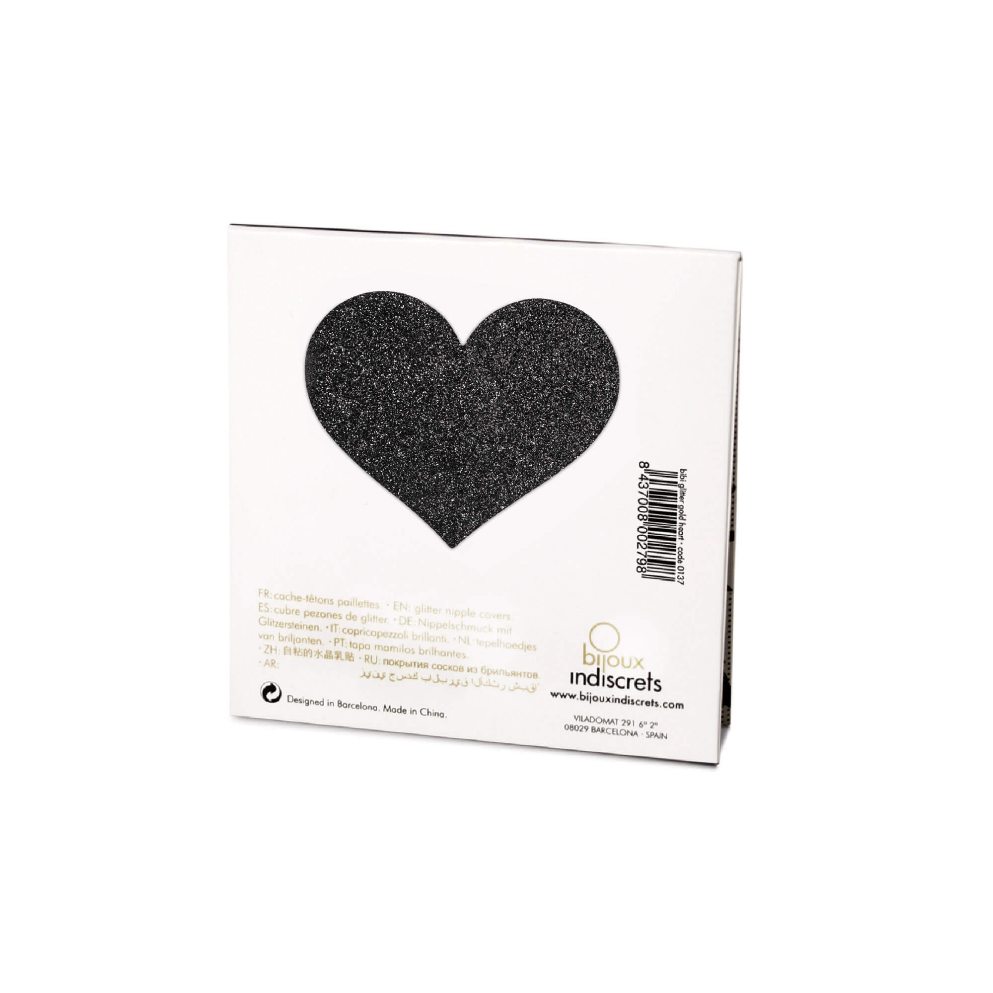 Accesorii autoadezive pentru sfarcuri Flash Heart cu sclipici · Negru - cutie Bijoux Indiscrets - back