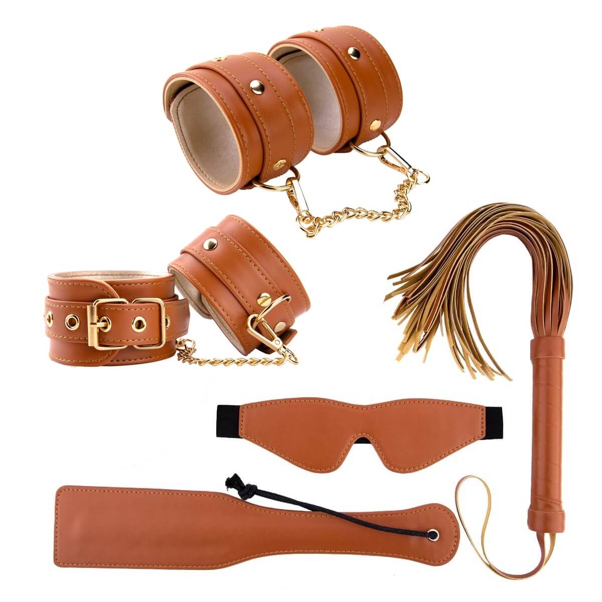 Set BDSM 5 piese din piele vegana Blaze Elite 1, Maro