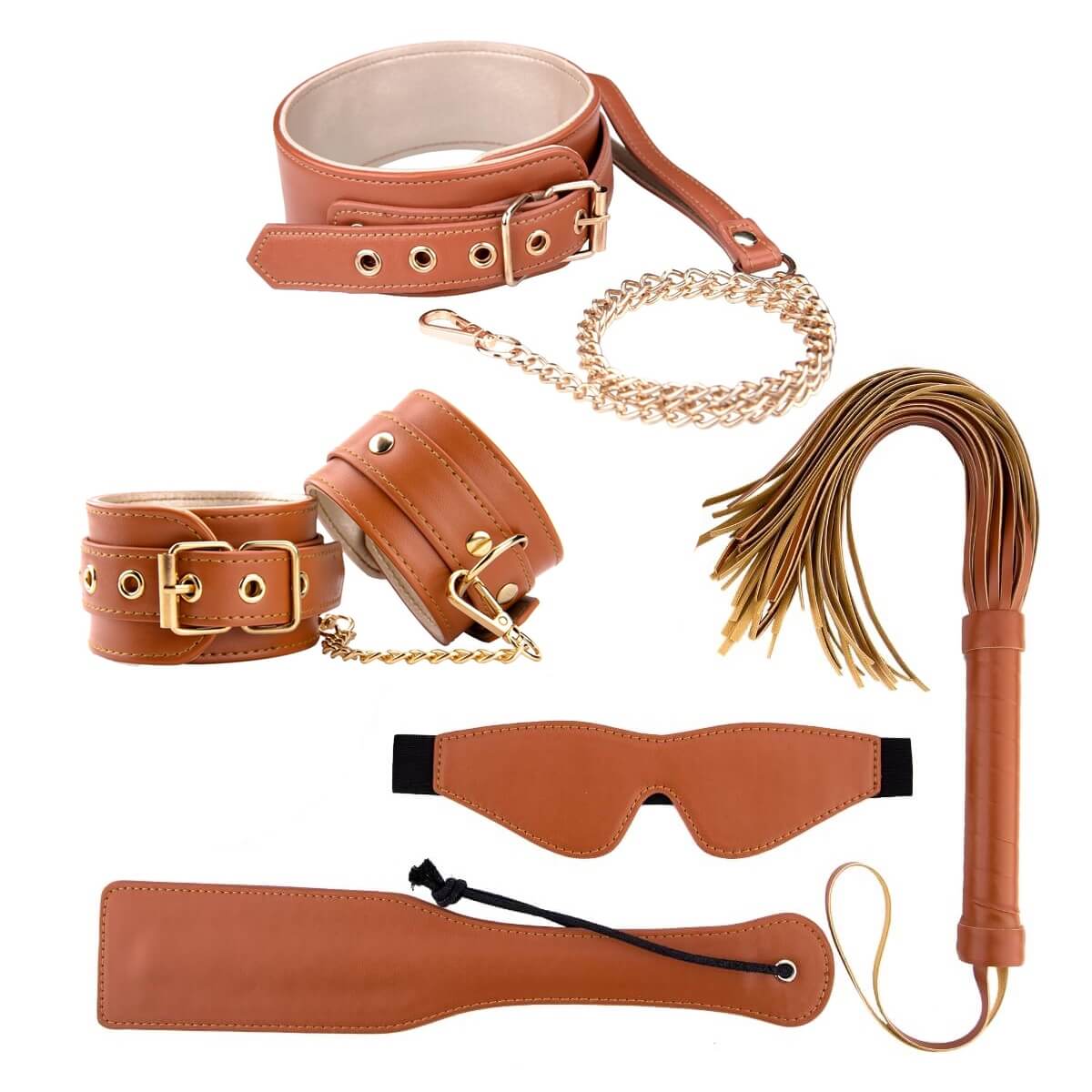 Set BDSM 5 piese din piele vegana Blaze Elite 2, Maro