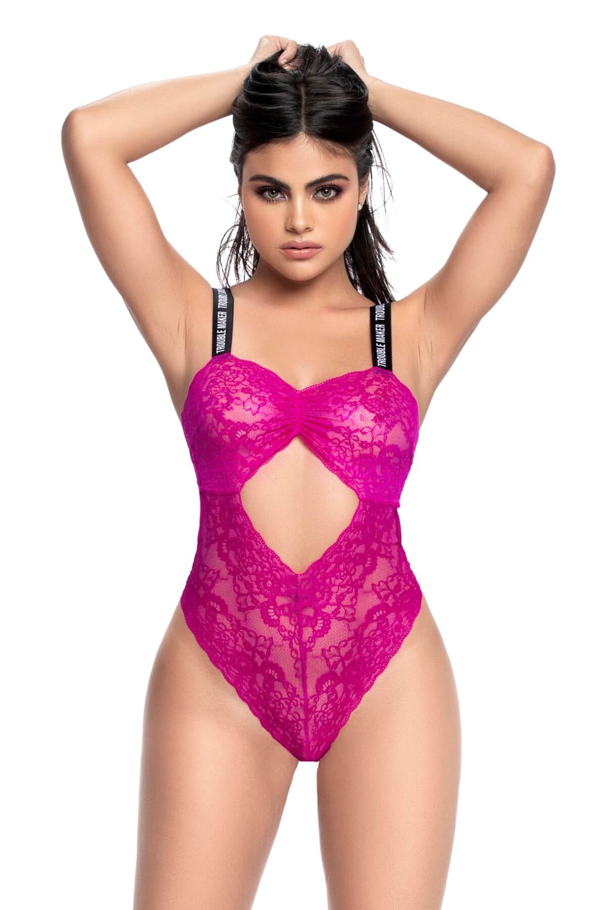 Body din dantela roz cu decupaje Mapale 8693