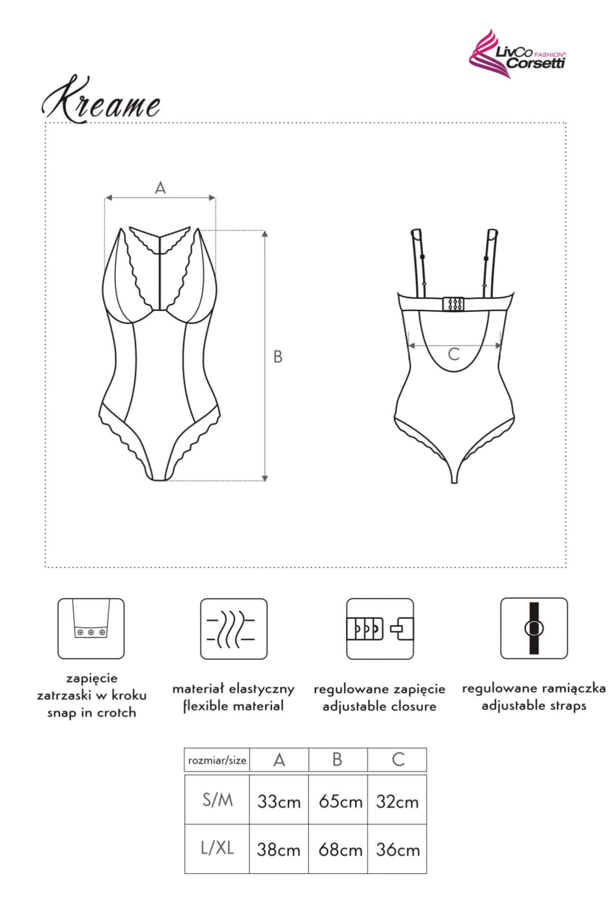 body de dama Kreame cu tabel marimi