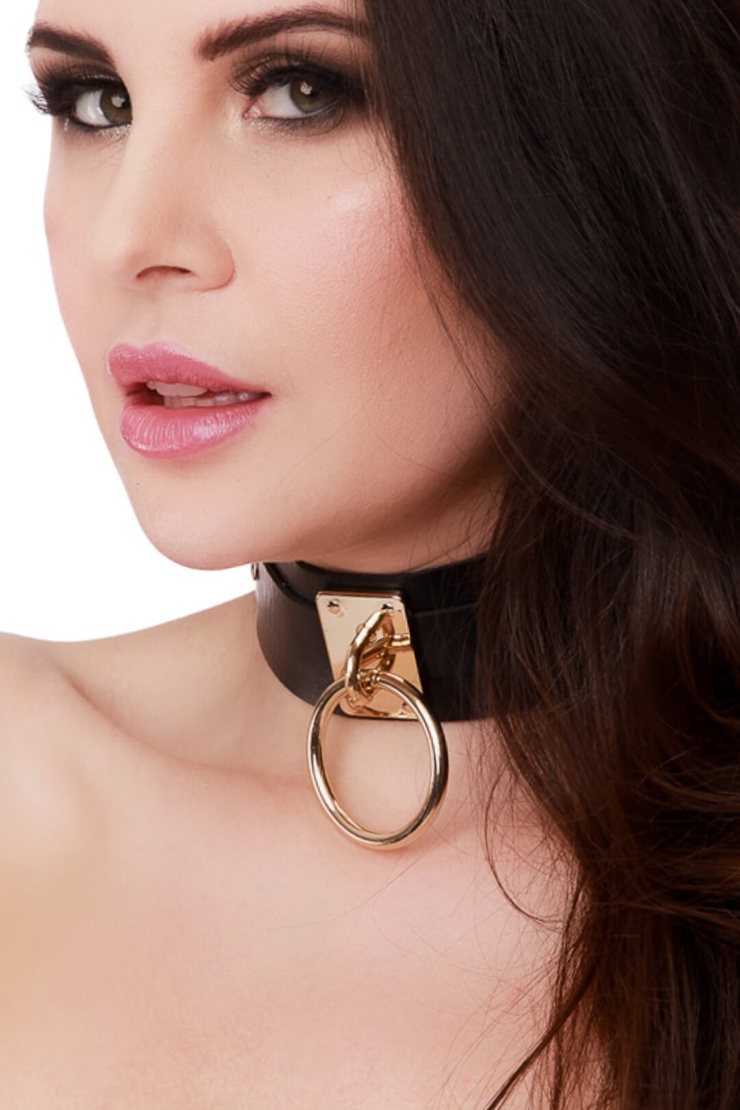 colier choker cu lesa din piele vegana neagra si lant auriu