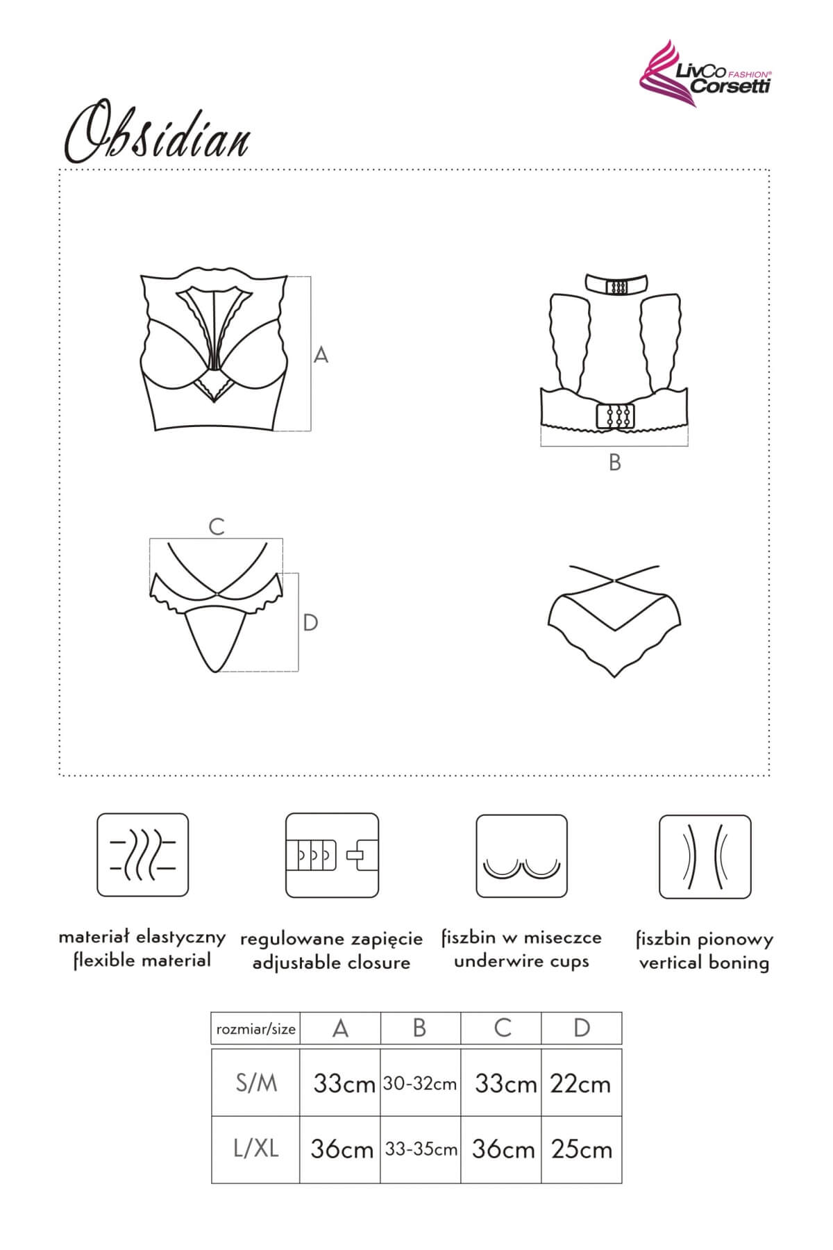 set de lenjerie intima Obsidian tabel marimi