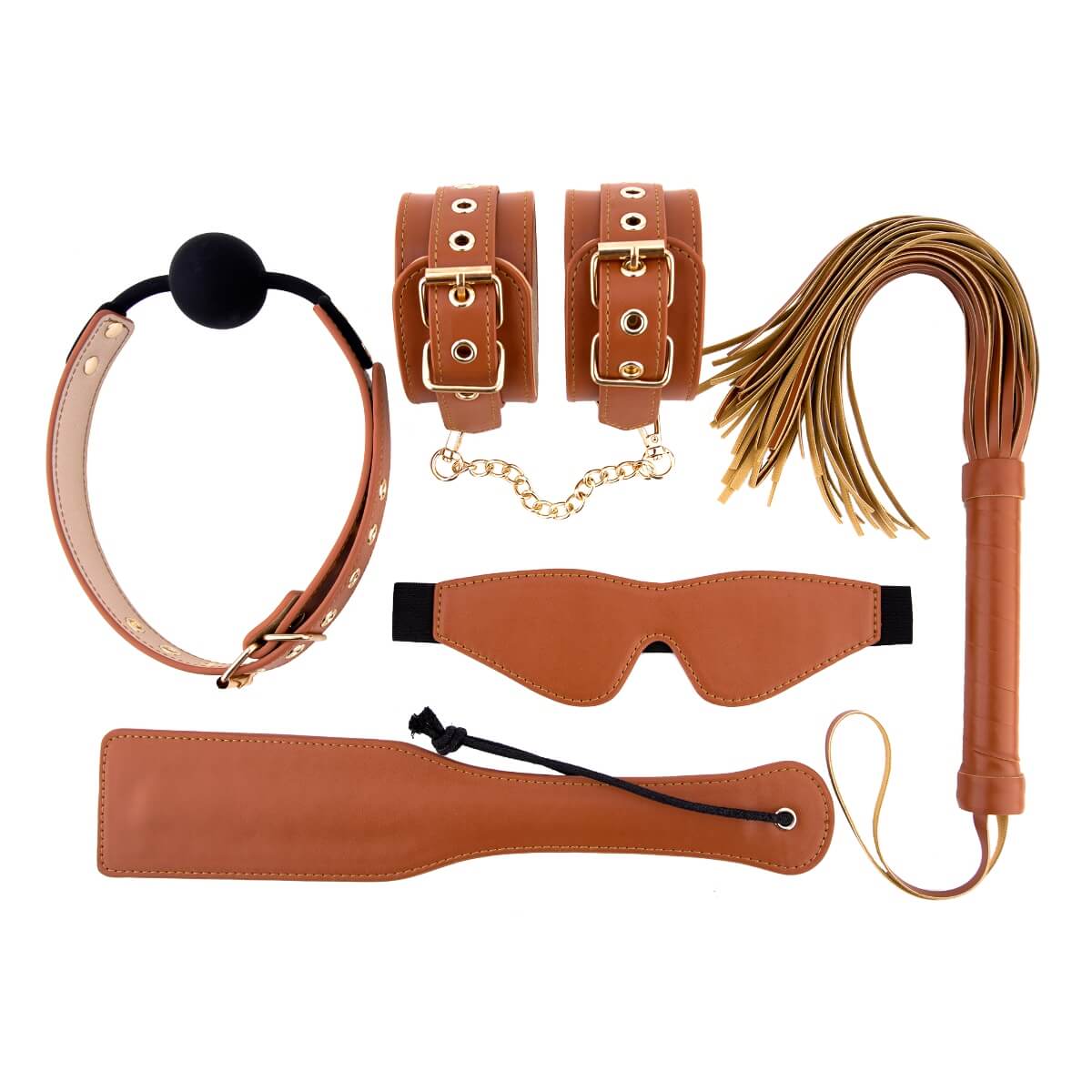 Set accesorii bdsm din piele vegana maro Blaze Elite 