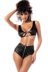 Set Sexy Wetlook Top si Chilot Talie Inalta Ava Mapale