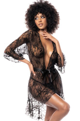 Halat Sexy de Dama din Dantela Florala Neagra Ellie Mapale