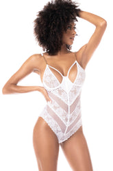 Lenjerie body din dantela alba si mesh Aida, Mapale