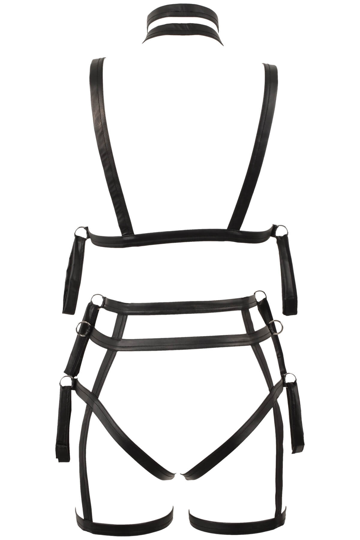 Set erotic Bind Me Tight din piele vegană cu hamuri ajustabile și restricții Velcro. Perfect pentru bondage - ghost back