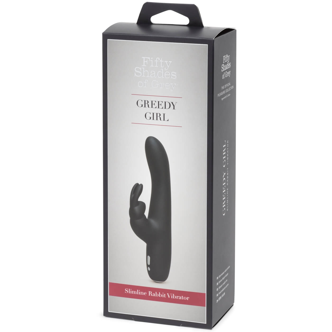 Greedy Girl Slimline Rabbit Vibrator – Fifty Shades of Grey - Vibrator cu design îngust pentru stimularea simultană a punctului G și a clitorisului - box
