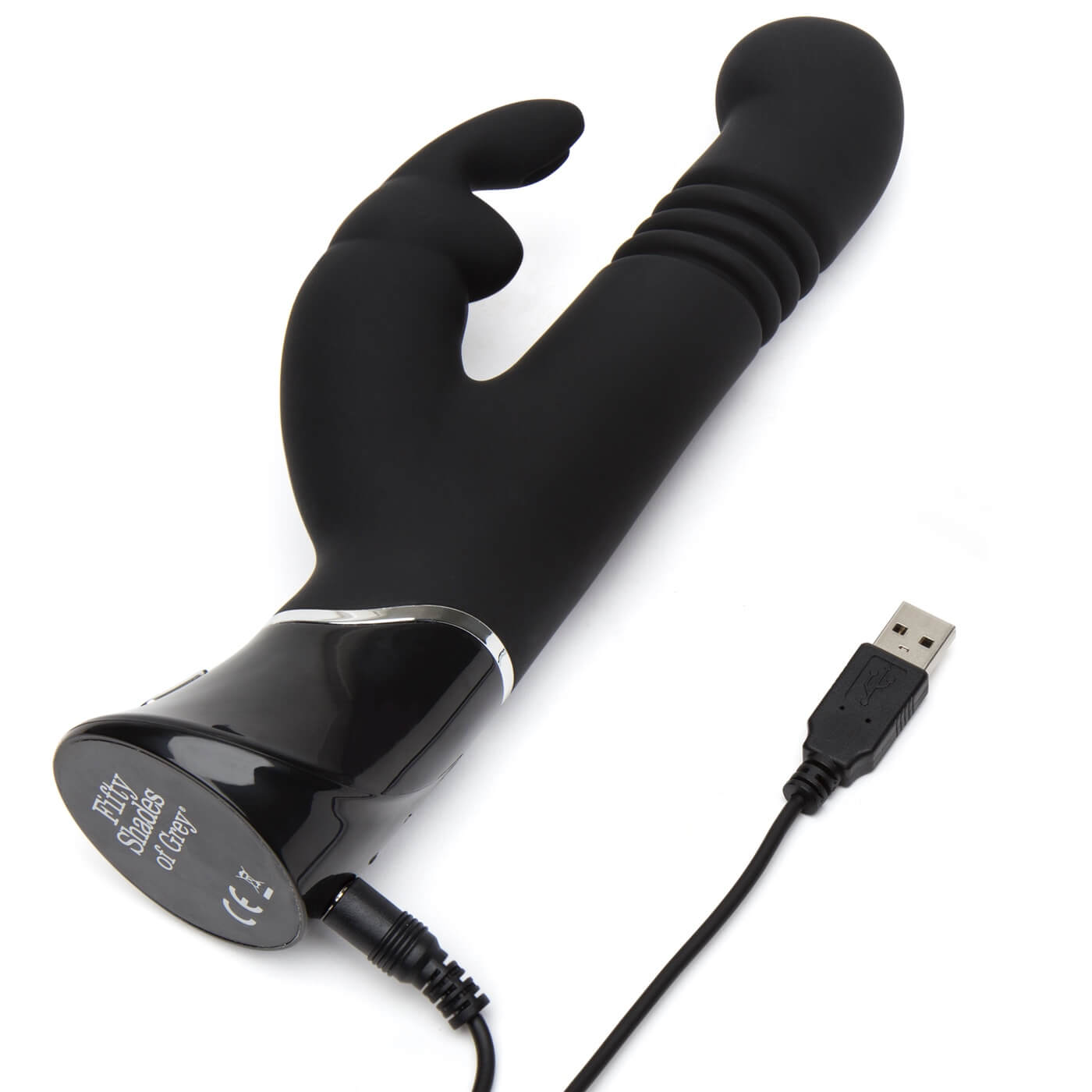 Greedy Girl G-Spot Rabbit Vibrator – Fifty Shades of Grey - Vibrator puternic cu funcție de împingere sus și jos, cu vibrații pentru clitoris și vârf curbat pentru stimulare punctul G - reîncărcabil