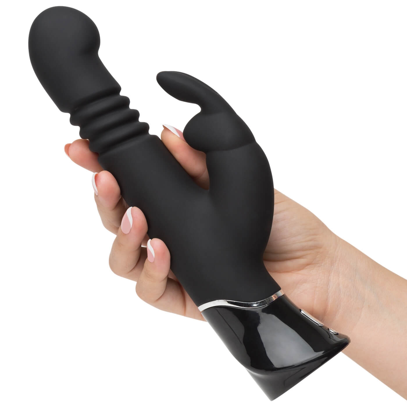 Greedy Girl G-Spot Rabbit Vibrator – Fifty Shades of Grey - Vibrator puternic cu funcție de împingere sus și jos, cu vibrații pentru clitoris și vârf curbat pentru stimulare punctul G - ținut în mână