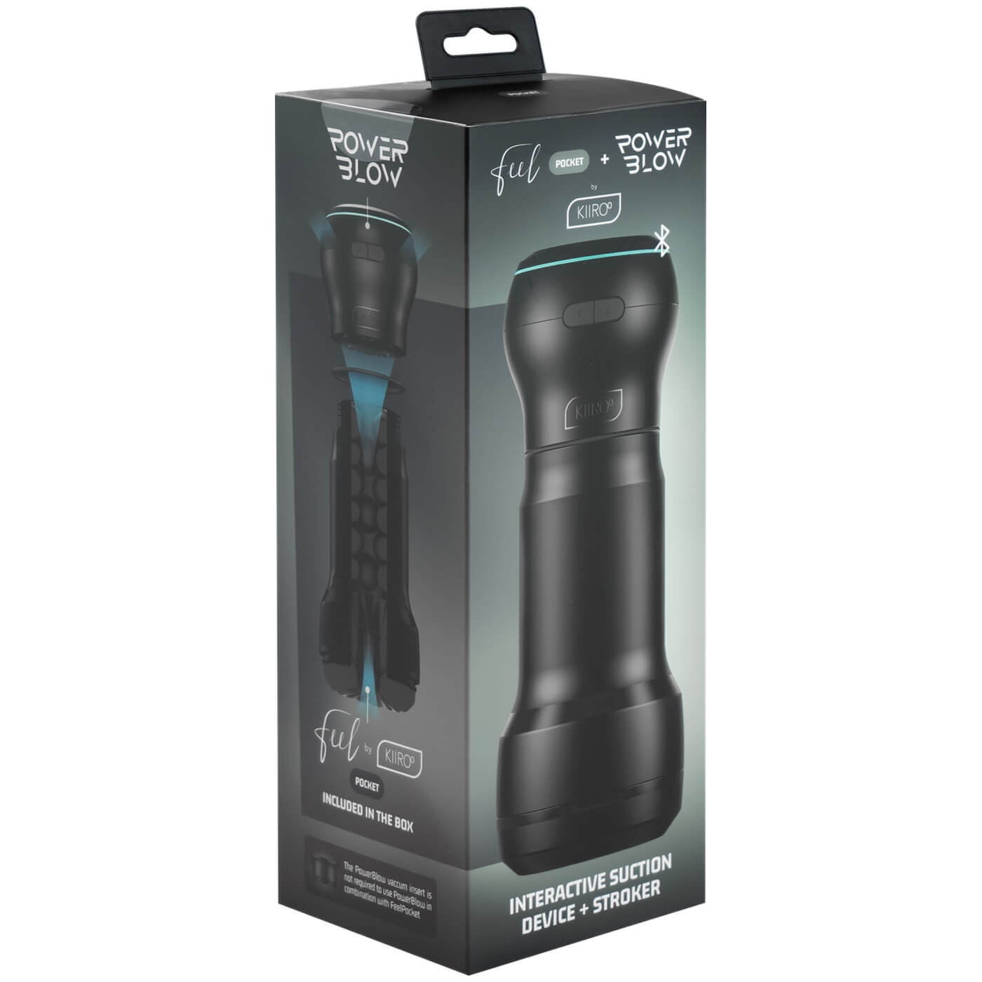 Masturbator Feel Pocket de la Kiiroo + PowerBlow pentru simulare plăcere orala automată cu functie de suctionare controlabilă prin butoane sau aplicație - box