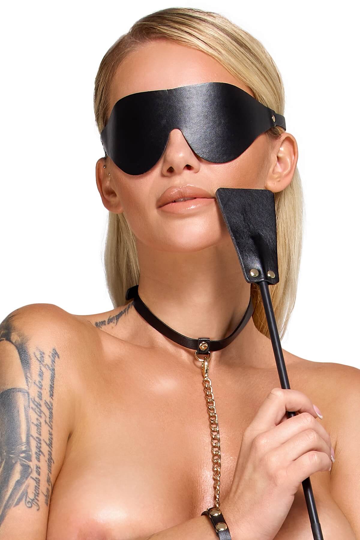 Set Bondage de Lux pentru Începători Take Control – 5 piese din piele vegană cu lanțuri și accesorii metalice aurii - zoom