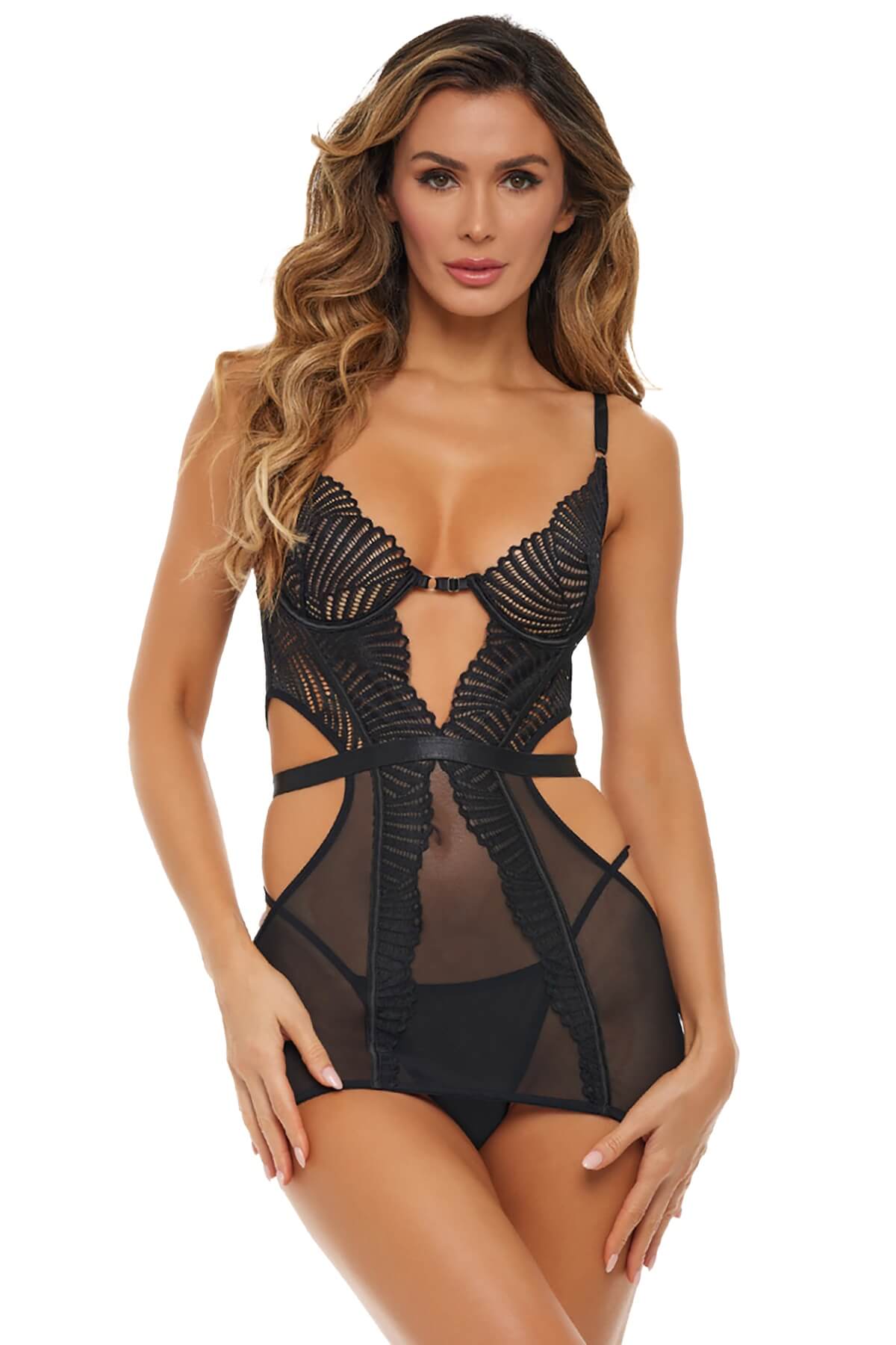 Neglijeu sexy din broderie dantelata cu decupaje Bad Behaviour