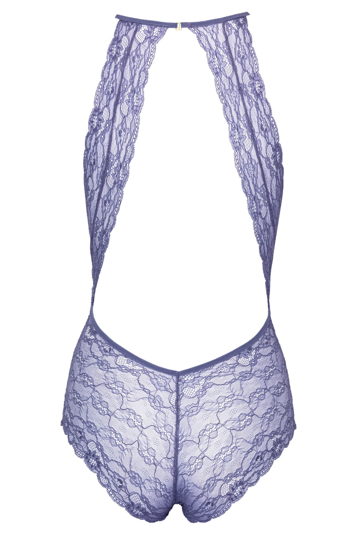 Body senzual din dantela de culoare mov lavanda - model decupat in fata si in spate Isolde - ghost back