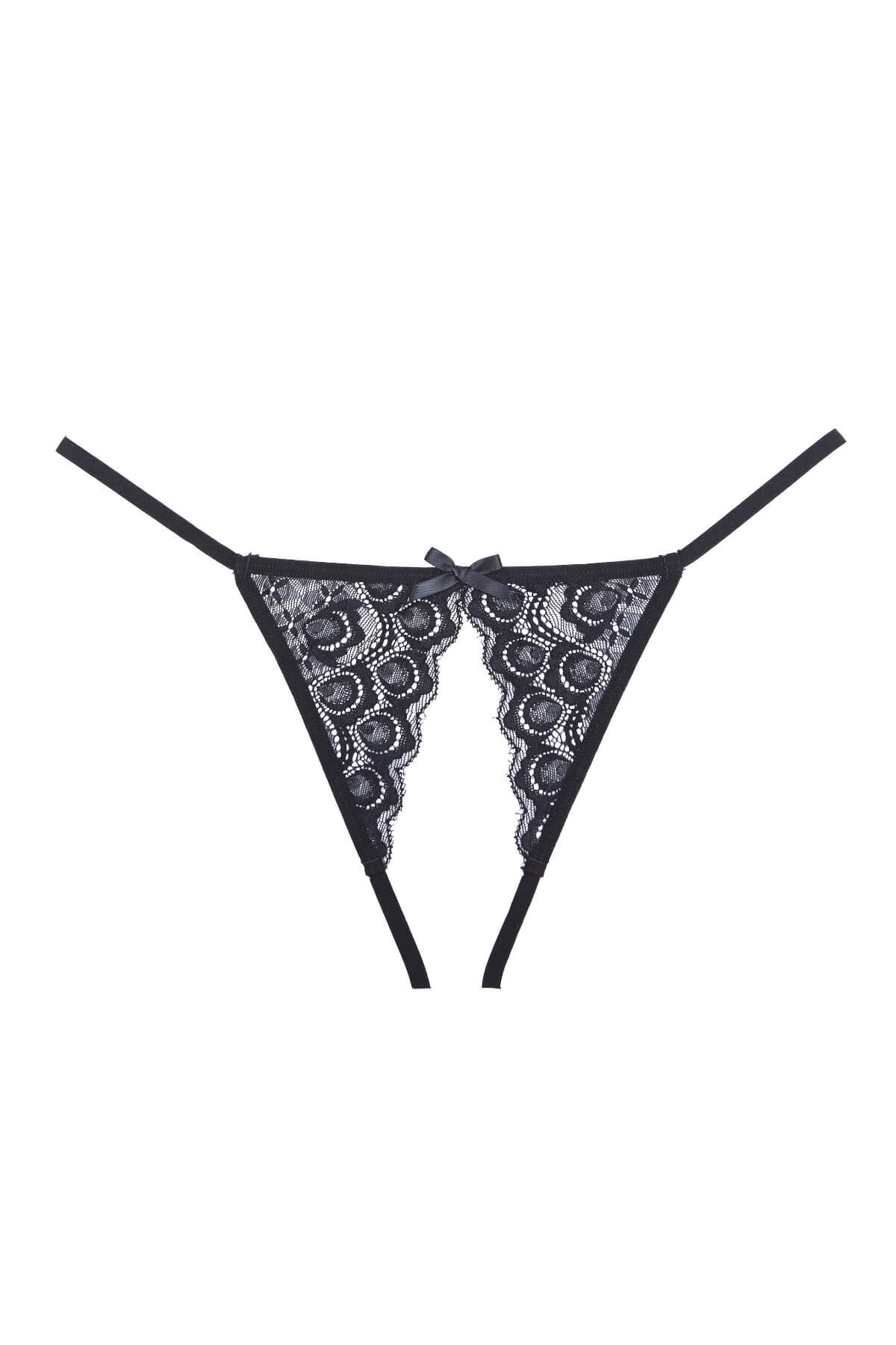 Chilot sexy de dama fara crotch din dantela florala cu benzi elastice Luv Web, Negru, Fata