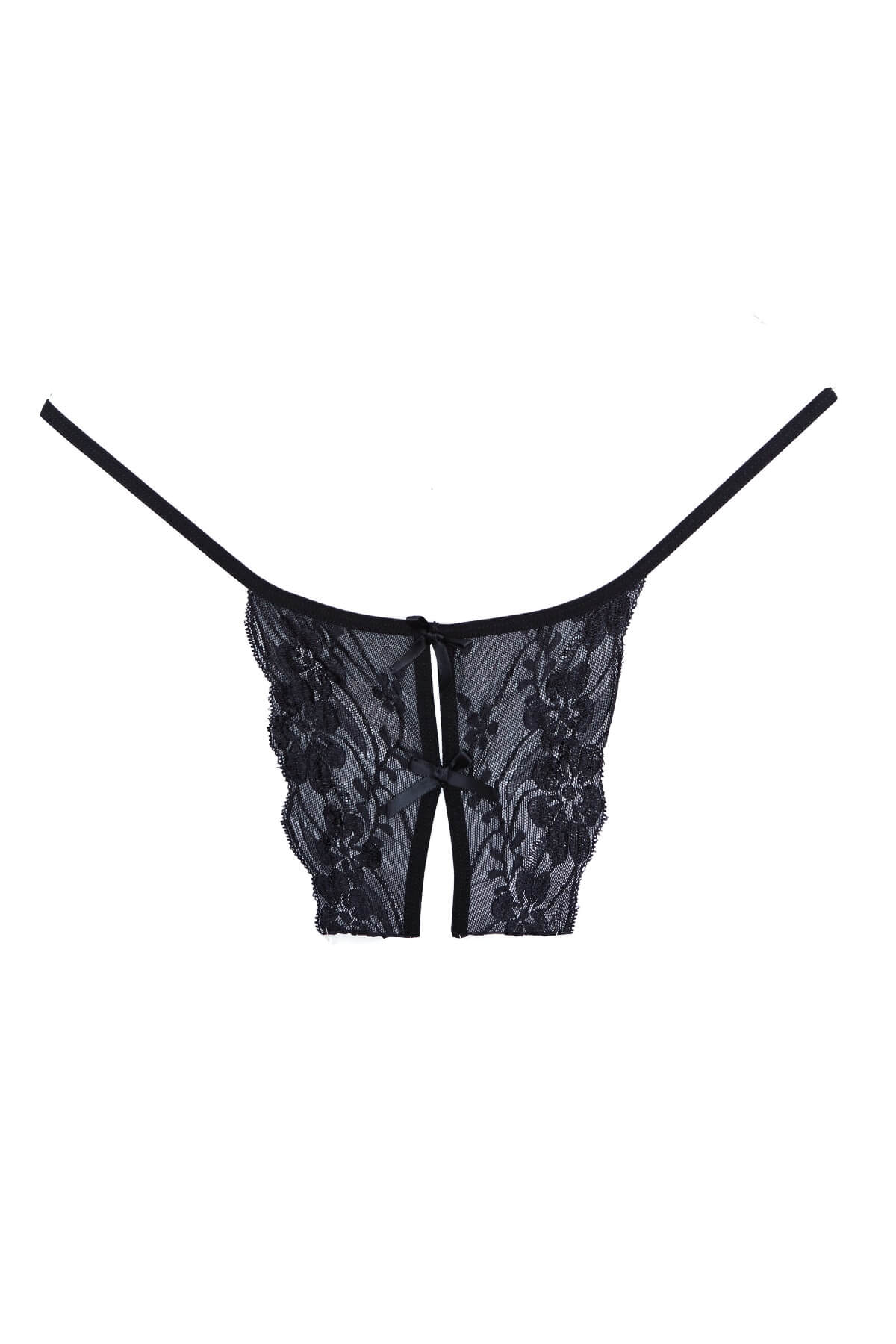 Chilot sexy de dama peek-a-boo din dantela cu fundite Secrets, Negru, Fata