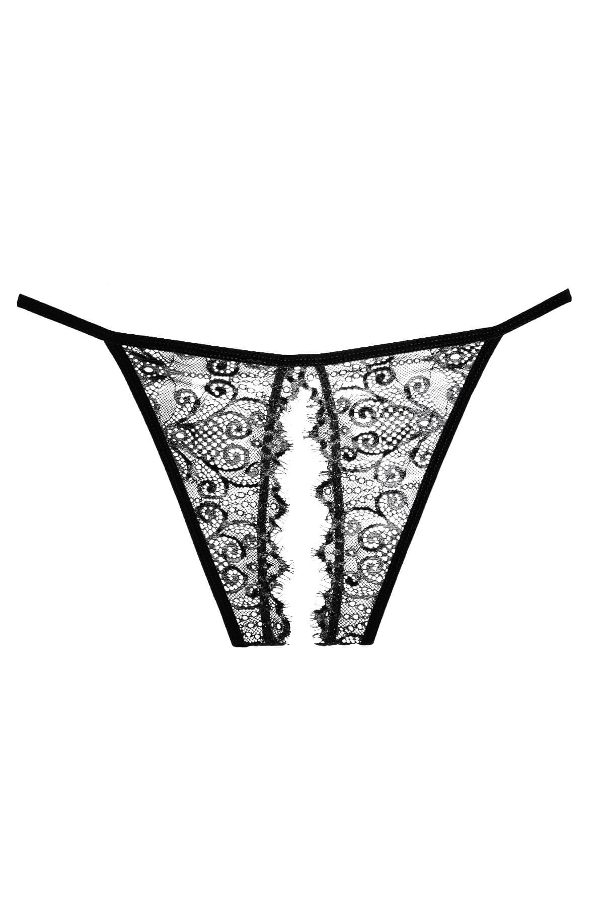 Chilot sexy fara crotch din dantela Enchanted Belle, Negru, Fata