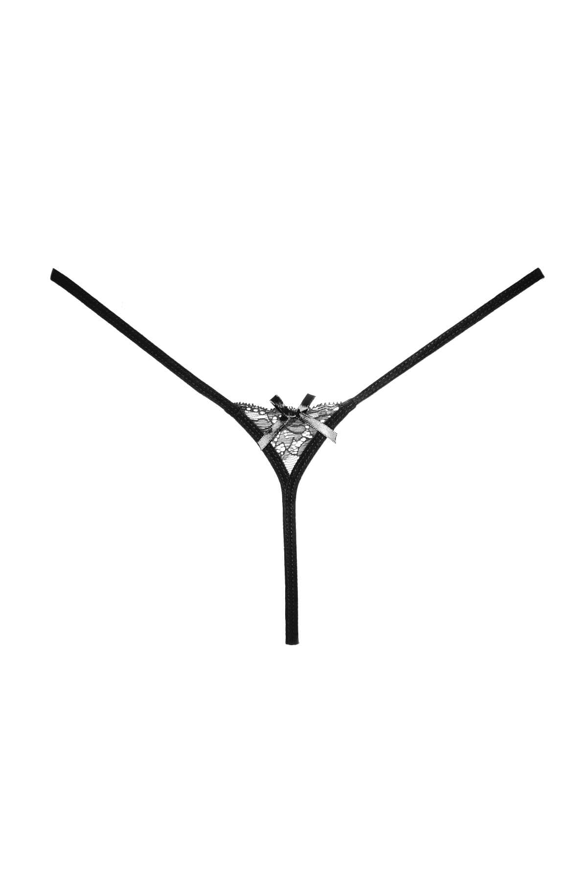 Chilot sexy tanga cu model asimetric de dantela Pixie, Negru, Spate