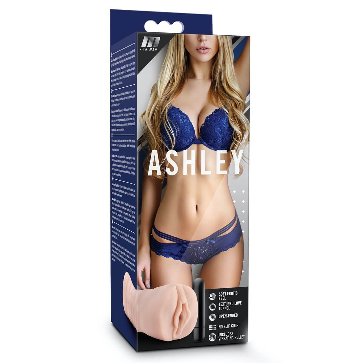 Masturbator pentru bărbați cu mini vibrator - vibrații puternice și material ultra-realist Ashley Vanilla - box