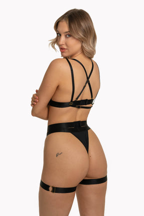 Set lenjerie sexy Maura 2 piese si Ham cu Accesorii Aubrey Negru 