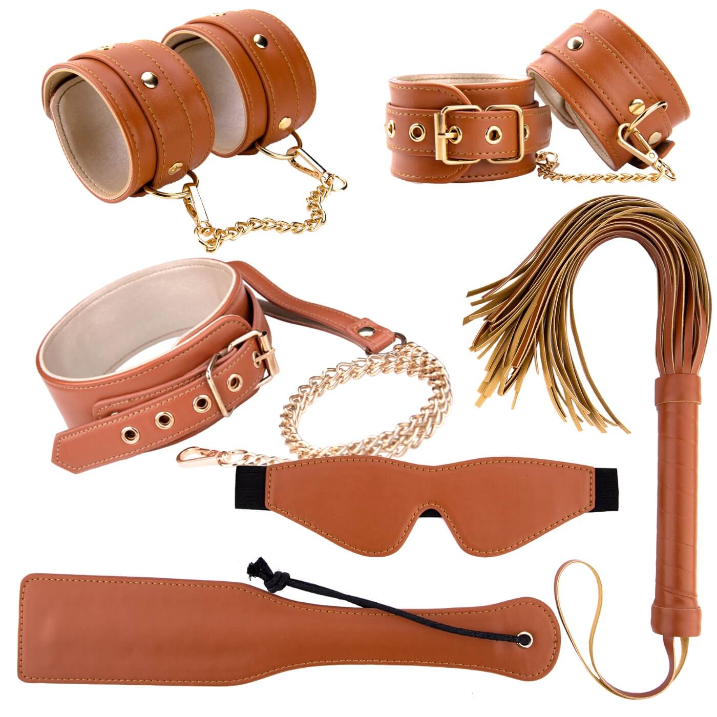 Set BDSM 6 piese din piele vegana Blaze Elite, Maro
