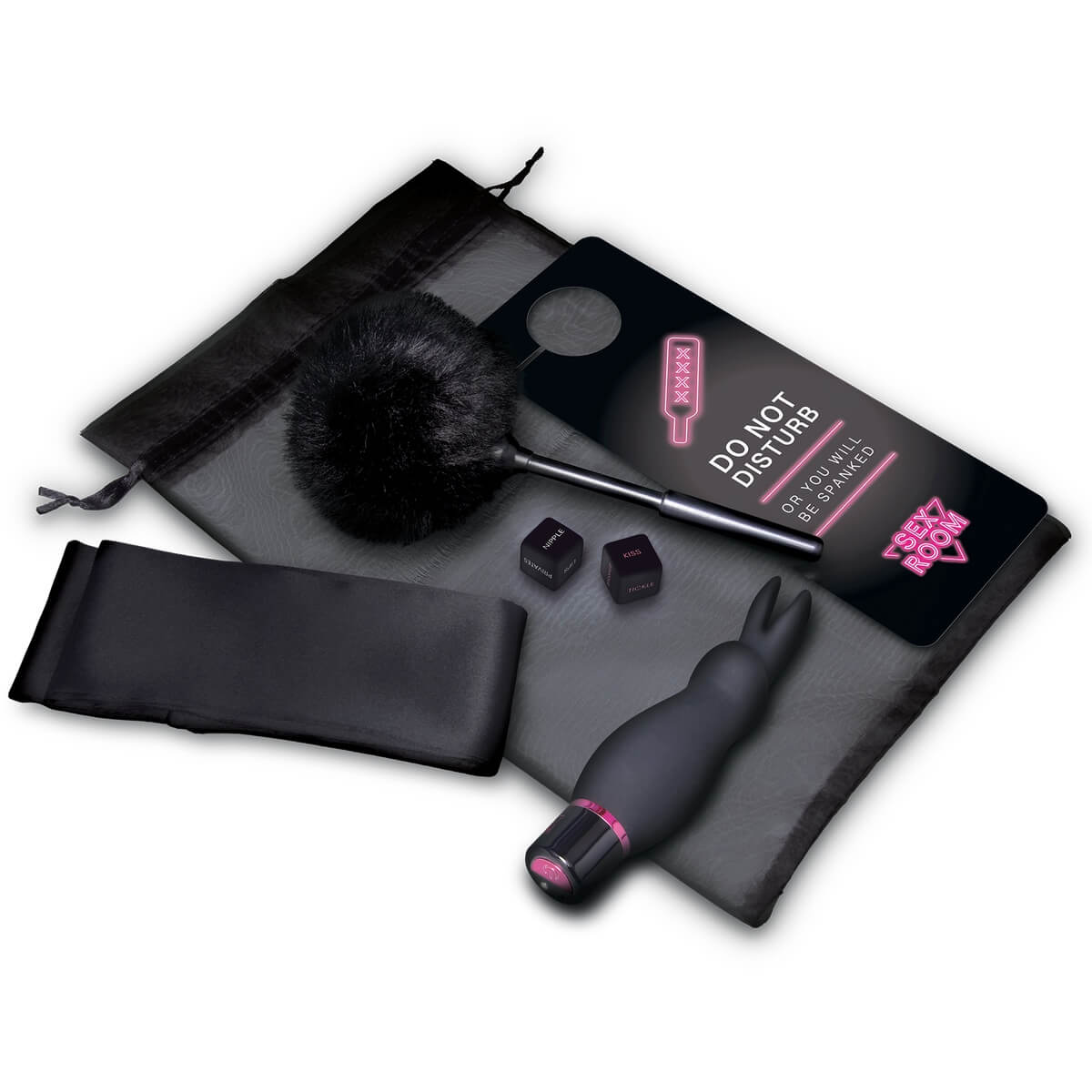 Set erotic pentru adulți cu vibrator cu urechiușe și accesorii senzuale. Ideal pentru cupluri, stimulare intensă și jocuri incitante. Raunchy Kit – 6 piese premium