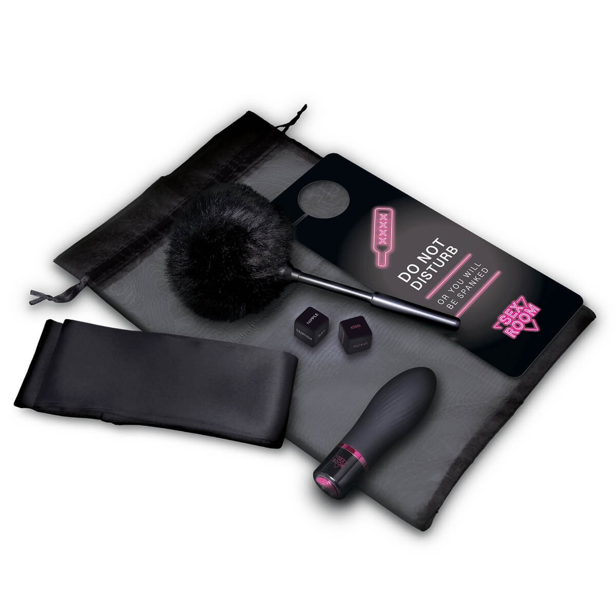 Set erotic pentru adulți cu bullet vibrator și accesorii senzuale. Ideal pentru cupluri, stimulare intensă și jocuri incitante. Raunchy Kit – 6 piese premium.