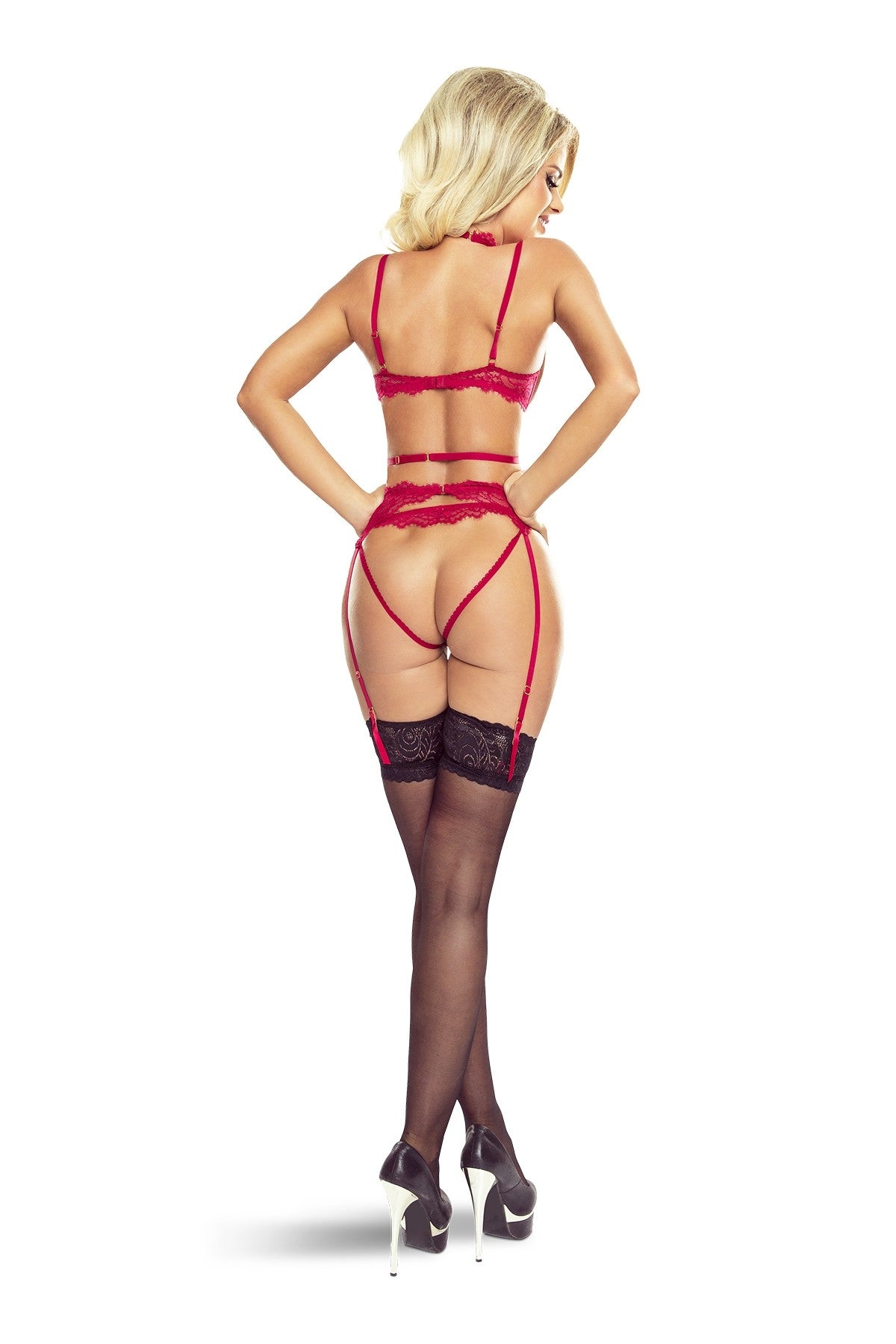 Set Lenjerie Sexy Dama 4 piese Jeux Libertins Rosu
