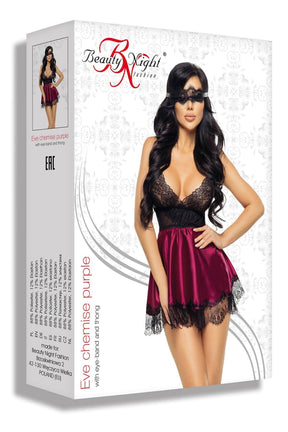 Babydoll Eve din Satin Mov si Dantela Neagra