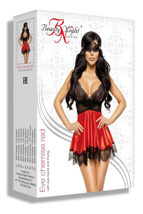 Babydoll Eve din Satin Rosu si Dantela Neagra